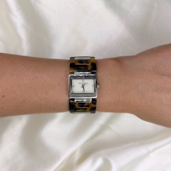 Vintage Vera Bradley Rectangular Face Watch With Tortoise Shell Pattern Bracelet - Picture 1 of 8